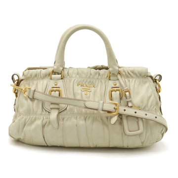PRADA gathered handbag shoulder bag leather ivory BN1407