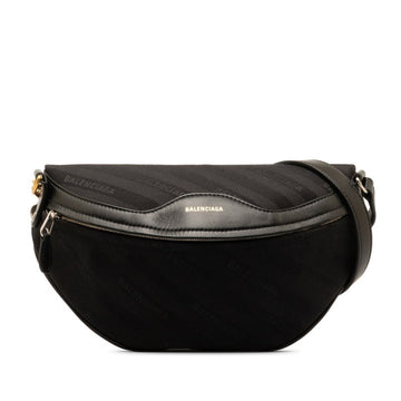 BALENCIAGA Souvenir Small Body Bag Waist 551550 Black Canvas Leather Women's