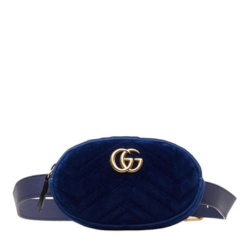 GUCCI GG Marmont Quilted Waist Bag Belt 476434 Navy Gold Velour Leather Women's
