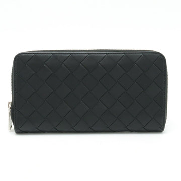 BOTTEGA VENETA Maxi Intrecciato Round Long Wallet Leather Black Green 593217