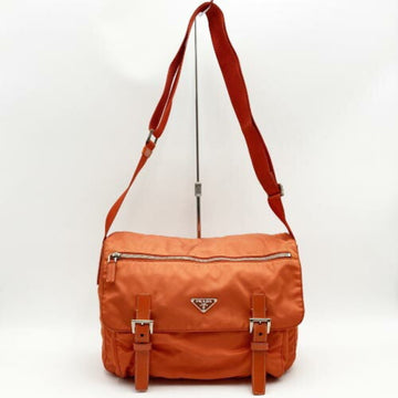 PRADA Shoulder Bag Orange Nylon Triangle Plate Women's Men's Fashion