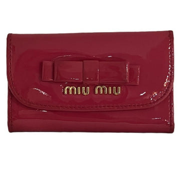 MIU MIU Miu ribbon motif patent leather accessory 6-ring key case for women