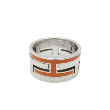 HERMES Move H Silver 925 Band Ring Orange,Silver