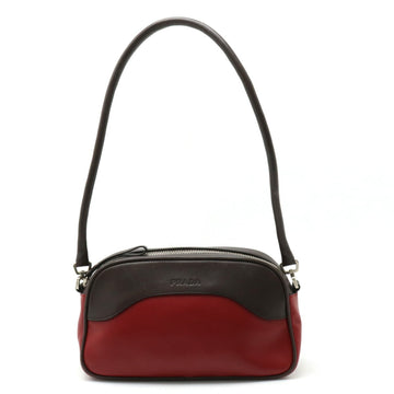 PRADA Shoulder Bag Bicolor Leather PORPORA Red TEAK Dark Brown B10558