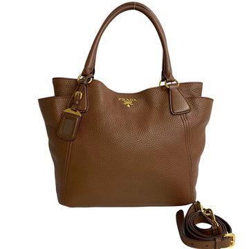 PRADA hardware leather 2way handbag tote bag shoulder brown 74176