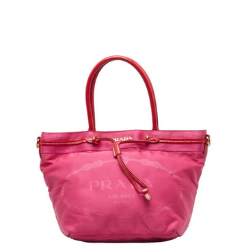 PRADA Jacquard Handbag Pink Red Nylon Patent Leather Women's