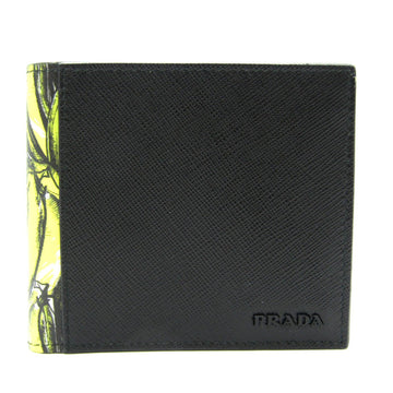 PRADA Banana Pattern Men,Women Leather Wallet [bi-fold] Black,Yellow