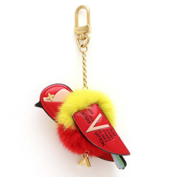 LOUIS VUITTON Bijoux Sac Travel Ring Bird Bag Charm Keychain Leather Fur Red Yellow M67390