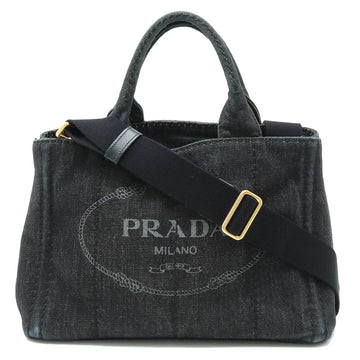 PRADA CANAPA Tote Bag, Handbag, Shoulder Denim, NERO, Black, 1BG439