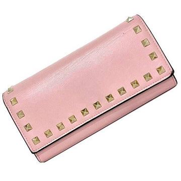 VALENTINO GARAVANI GARAVANI Bifold Long Wallet Pink Rockstud Studded Leather Ladies