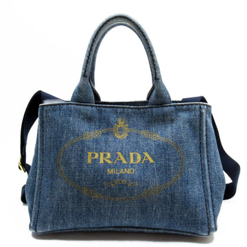 PRADA Handbag Shoulder Bag Canapa Denim Blue Ladies