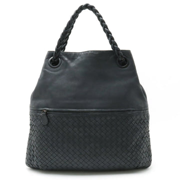 BOTTEGA VENETA Intrecciato Tote Bag Handbag Handle Leather Dark Gray