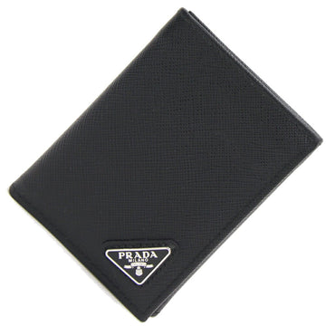 PRADA Tri-Fold Wallet 2MH041 Black Leather Saffiano Compact Men's Women's