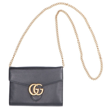 GUCCI 401232 GG Marmont Chain Wallet Shoulder Bag Black Gold Women's