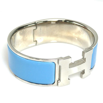 HERMES Bangle Bracelet Click Clack H Metal/Enamel Silver/Light Blue Women's e58574i