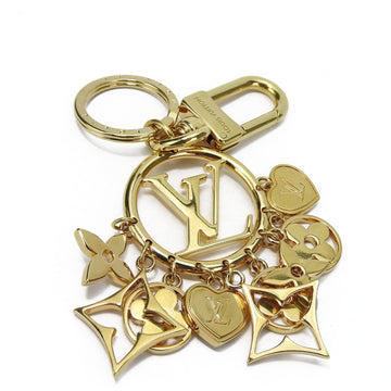 LOUIS VUITTON Key Ring LV Circle Twin M01359 Metal Gold Monogram Flower Bag Charm Accessory Women's