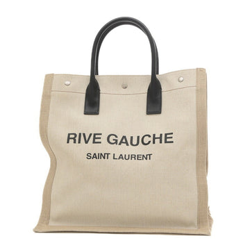 SAINT LAURENT Noe N S Rive Gauche Tote Bag Canvas White Linen Black 631682