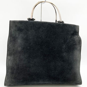 GUCCI 002 1028 Tote Bag Metal Handle Black Suede Women's Fashion