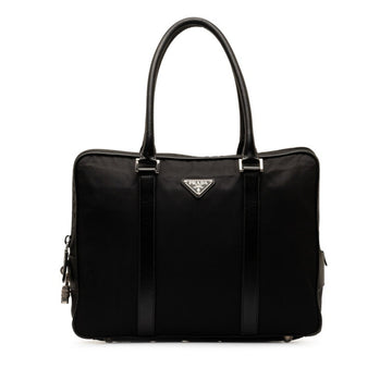 PRADA Triangle Plate Handbag Tote Bag Black Nylon Leather Women's