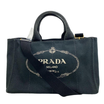 PRADA Hand Shoulder Bag Canapa Handbag Black Women's Z0006070