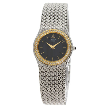 SEIKO 4N70-0170 Diamond Bezel Watch Stainless Steel SS K18YGx Ladies