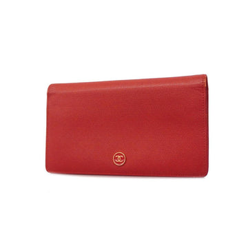 CHANEL Long Wallet Coco Button Leather Red Women's