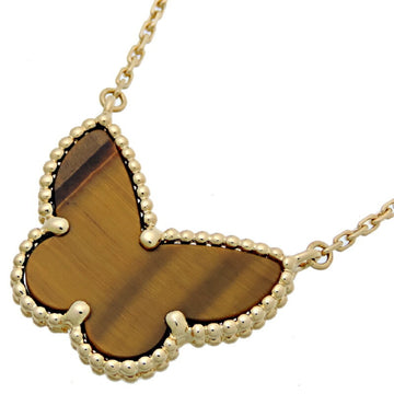 VAN CLEEF & ARPELS Lucky Alhambra Papillon Tiger Eye Women's Necklace VCARD98500 750 Yellow Gold Brown