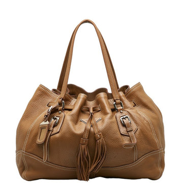 PRADA Tassel Tote Bag Handbag Brown Leather Women's