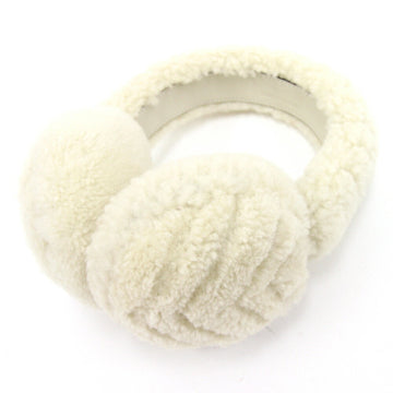 GUCCI Earmuffs Shearling 760277 Off-White Lamb Fur Leather Double G Ear Covers Women's