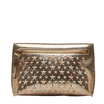 JIMMY CHOO Star Studs Pouch Clutch Bag Second Gold Leather Women's
