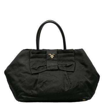 PRADA Bow Tote Bag Handbag Black Nylon Leather Women's