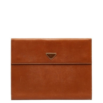 PRADA Triangle Plate Saffiano Notebook Cover Brown Leather Women's