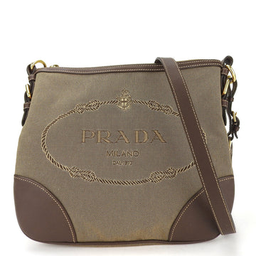 PRADA Shoulder Bag Canvas Leather Beige Brown Women's