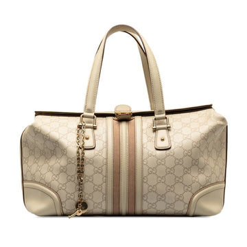 GUCCIssima Handbag Boston Bag 150335 White Pink Leather Women's