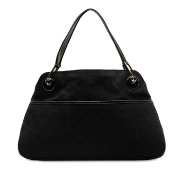 GUCCI GG Canvas Handbag Tote Bag 121023 Black Leather Women's