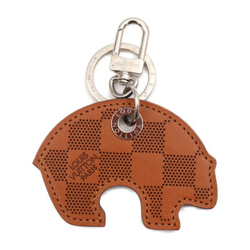 LOUIS VUITTON Summer Melody Damier Punching Keychain MP1320 Cowhide Leather Brown Keyring Bag Charm Bear