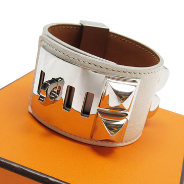 HERMES Bracelet Collier de Chien Leather/Metal Off-White/Silver Unisex w0180i
