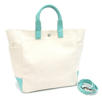 TIFFANY Tote Bag Blue Ivory Canvas Leather Handbag Shoulder Women's ＆CO