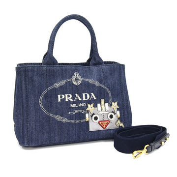 PRADA Handbag Canapa 1BG439 Blue Denim Women's Robot