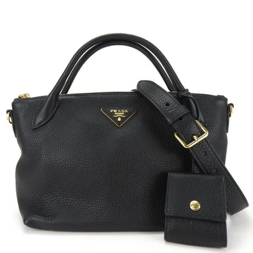 PRADA Handbag 1BA111 Leather Black Shoulder Triangle Women's