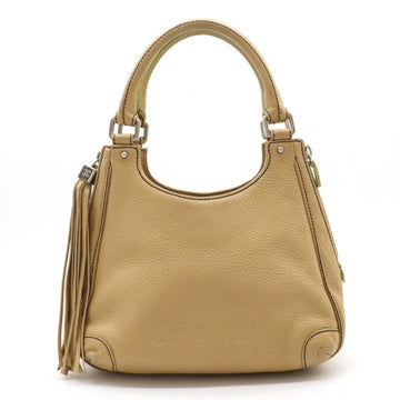 CHANEL Tassel Handbag Shoulder Bag Leather Beige A23055