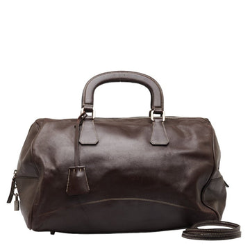 PRADA handbag shoulder bag brown leather women's