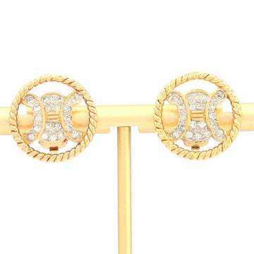 CELINE Triomphe Earrings Gold Metal Rhinestone Ear Macadam Old Classic Crystal Round