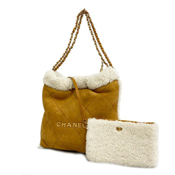 CHANEL Handbag 22 Chain Shoulder Mouton Beige Women's