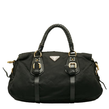 PRADA handbag black nylon leather ladies