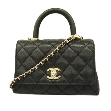 CHANEL handbag, Matelasse, chain shoulder, caviar skin, black, champagne, ladies