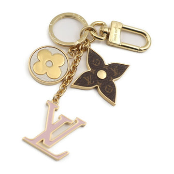 LOUIS VUITTON Spring Street Keychain M01187 Metal Gold Brown Pink White LV Monogram Flower Keyring Bag Charm Vuitton