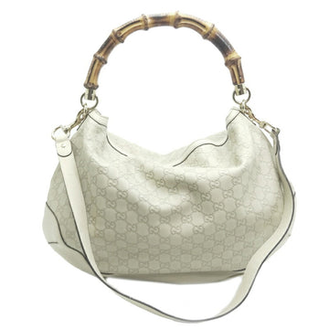 GUCCI Bamboo 2-Way Tote Women's Handbag 169976 Leather White