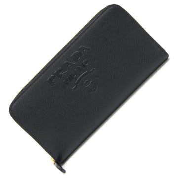 PRADA Round Long Wallet 1ML506 Black Leather Saffiano Women's