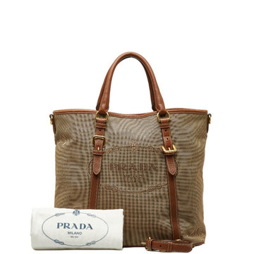 PRADA Jacquard Handbag Shoulder Bag Brown Canvas Leather Women's